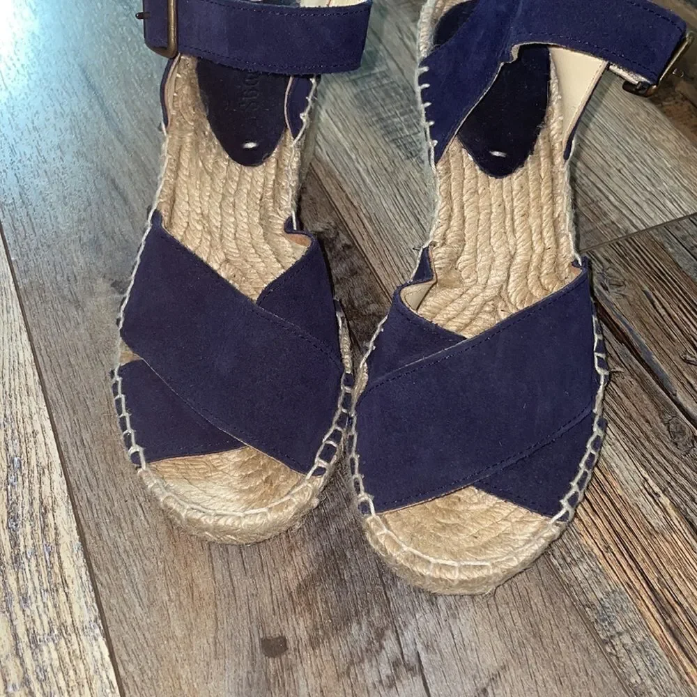 Soludos Midnight Navy Suede Criss Cross Wedge Espadrille